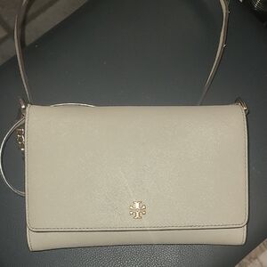 Tory Burch Cream Leather Crossbody with Gold Logo